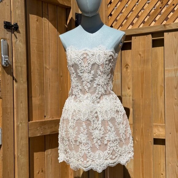 🆕 BRONX & BANCO 🧿 NWOT Maraya Blanc Lace Mini Dress, Sz M US 6 - Picture 3 of 16